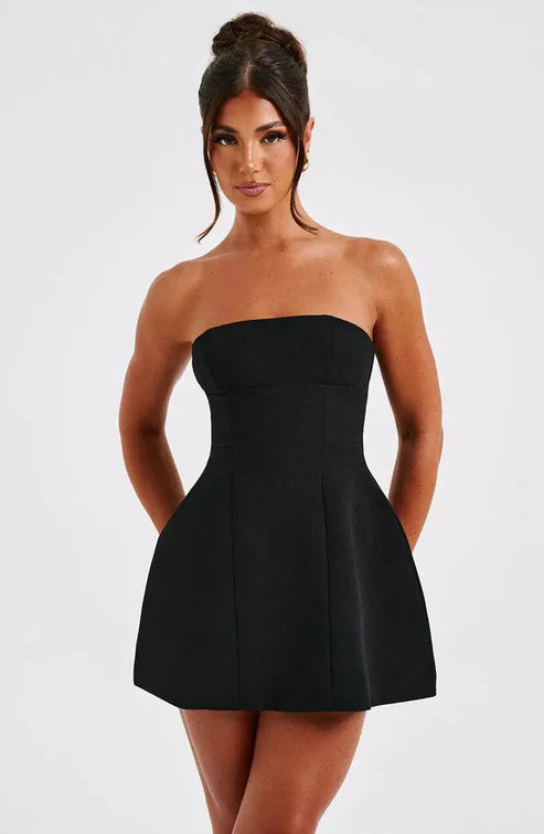 ASHIA STRAPLESS MINI DRESS - BLACK